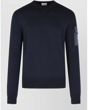 Moncler Tricot Virgin Wool Sweatshirt Ribbed Cuffs Hem - Blue