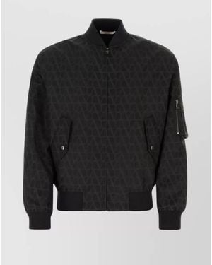 Valentino Garavani Patterned Canvas Bomber With Flap Pockets - Black