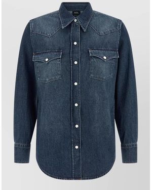 A.P.C. Western Style Shirt Chest Pockets Cuffs - Blue