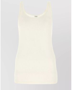 Saint Laurent Ribbed Scoop Neck Tank Top - Natural
