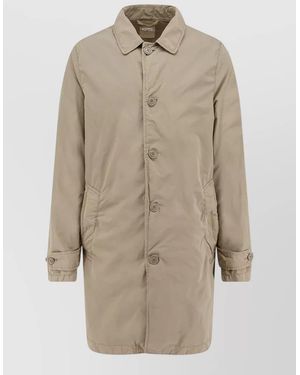 Aspesi Long Rain Jacket Buttoned Cuffs Collar Pockets - Natural