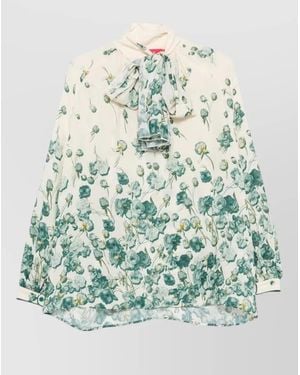 F.R.S For Restless Sleepers Silk Blend Shirt Floral Tie Neck - Green