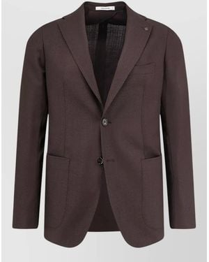 Tagliatore Virgin Wool Blazer Notch Lapel Herringbone - Brown