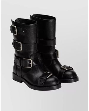 Dolce & Gabbana Stylish Mid-Calf Round Toe Chunky Heel Boots - Black