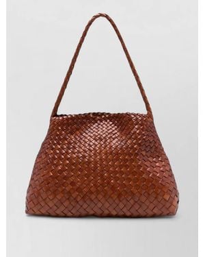 Dragon Diffusion Woven Single Strap Leather Tote Bag - Brown