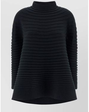 Pleats Please Issey Miyake Long Sleeve High Neck Flared Hem Top - Blue