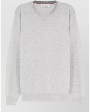 Brunello Cucinelli Cashmere Crew Neck Jumper Regular Fit Ribbed - White