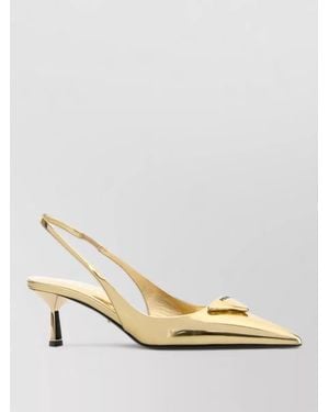 Prada Leather Pumps Pointed Toe Kitten Heel Metallic