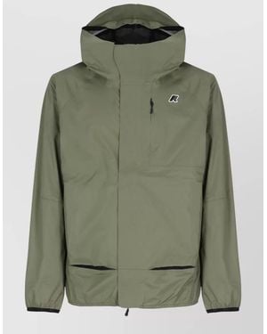 K-Way Hooded Waterproof Jacket Long Sleeve Pockets - Green