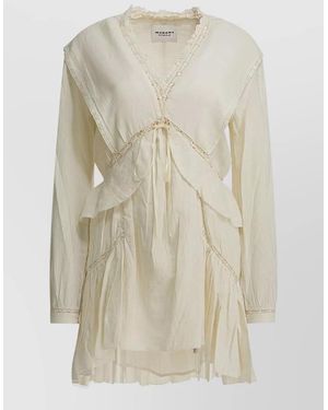 Isabel Marant Dress Lace Trim Layered Hem Long Sleeves - White