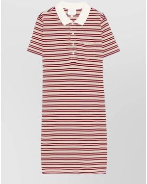 A.P.C. Striped Cotton Polo Dress Short Sleeves - Red