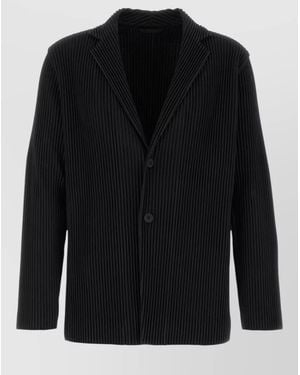 Homme Plissé Issey Miyake Ribbed Blazer Featuring Notched Lapels - Black