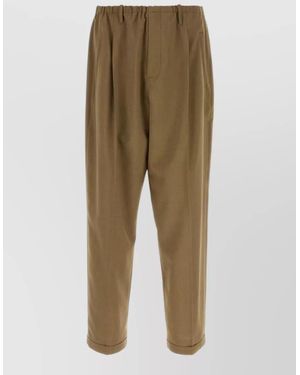 Magliano Tailored Trousers Pleated Front Back Pockets Cuffs - Natural