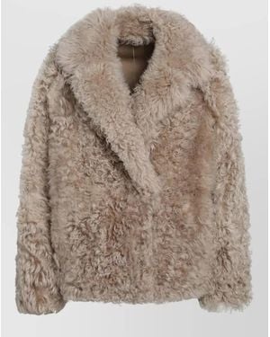 Blancha Faux Fur Jacket Long Sleeves Relaxed - Brown