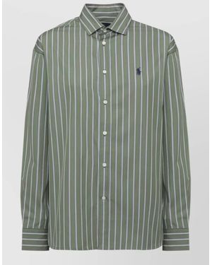 Ralph Lauren Striped Cotton Long-Sleeve Shirt - Green