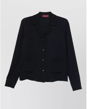 Gucci Collared Long Sleeve Shirt Textured Fabric Pockets - Black