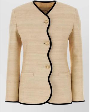 Valentino Jacket Button Detailing Contrast Trim Front Pockets - Natural