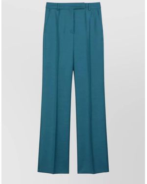 Max Mara Wide Leg Trousers Belt Loops Back Pockets - Blue