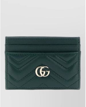Gucci Gg Marmont Card Holder Chevron Pattern - Green