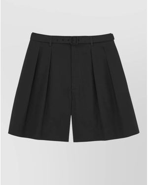 Saint Laurent Shorts High Waist Belt Loops Pleats Pockets - Black