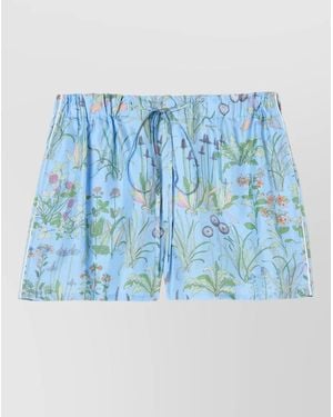 Gucci Silk Twill Shorts Floral Print Piping - Blue