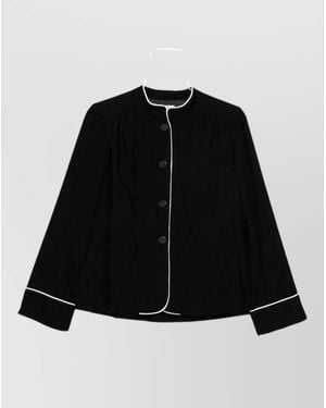 forte_forte Corduroy Stand Collar Jacket Contrast Piping - Black