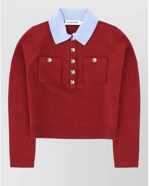 Self-Portrait Polo Jumper - Red