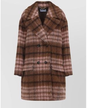 Moschino Double-Breasted Check Coat Flap Pockets - Brown