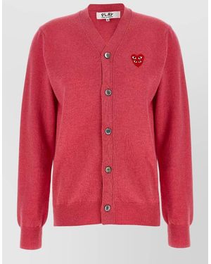 COMME DES GARÇONS PLAY Twin Emblem V Neck Knit Cardigan - Red