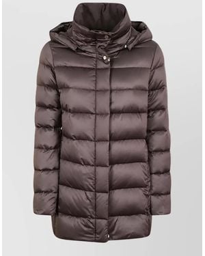 Moorer Longline Quilted Hooded Puffer Jacket - Brown