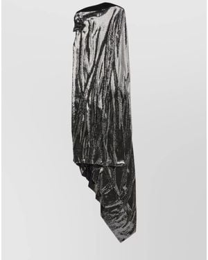 Balenciaga Metallic Draped Asymmetric Sleeveless Mini Dress - White