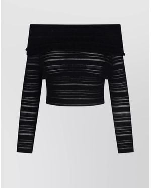 ANDREADAMO Sleeve Cropped Top Sheer Stripes - Black