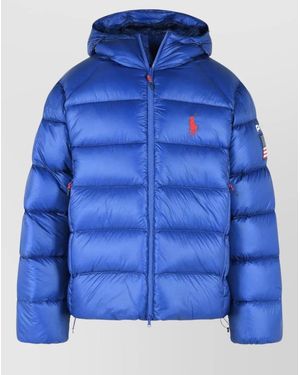Polo Ralph Lauren Hooded Nylon Bomber Jacket Puffer Design - Blue