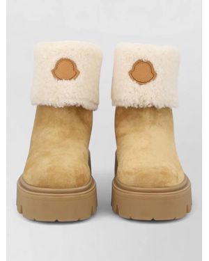 Moncler Leather Shearling Ankle Boots - Natural