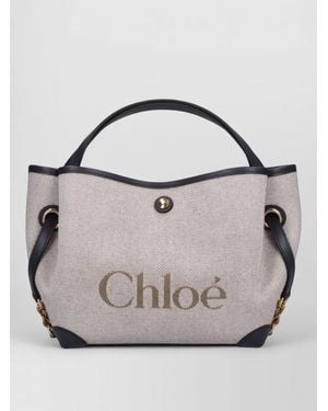 Chloé Large Shoulder Bag Dual Handles Contrast Trim - Metallic