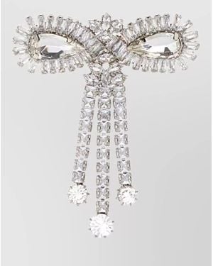 Alessandra Rich Bow Metal Pin Rhinestone Statement Piece - White