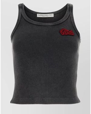 Alessandra Rich Ribbed Cotton Tank Top - Black