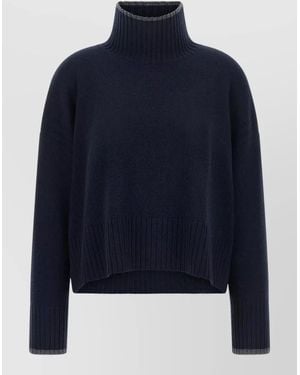 Pinko High Neck Cropped Sweater Long Sleeves Ribbed - Blue