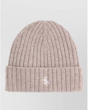 Sporty & Rich Logo Ribbed Cap Turn Up Brim - Natural