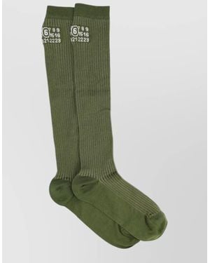 MM6 by Maison Margiela Knee High Logo Socks Ribbed Texture Embroidery - Green