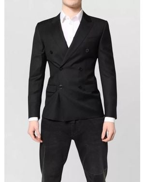 Dolce & Gabbana Virgin Wool Slim-Fit Double-Breasted Coat - Black