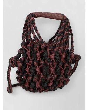 Alysi Woven Crossbody Bag Dual Handles Knots - Black