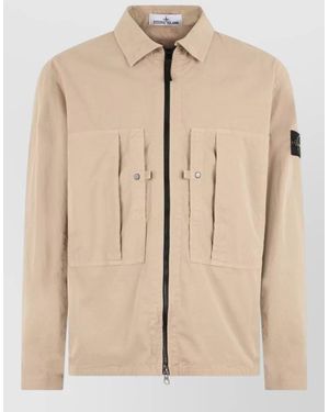 Stone Island Cotton Shirt Jacket - Natural