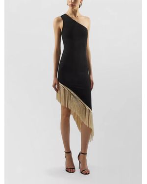 Taller Marmo One-Shoulder Sleeveless Asymmetric Fringe Mini Dress - Black