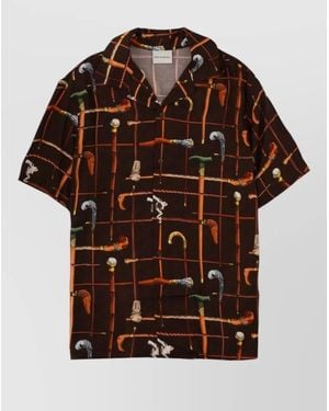 Drole de Monsieur Graphic Print Short Sleeve Shirt - Brown