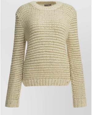 Herno Knit Crew Neck Jumper Sequin Detail - Natural
