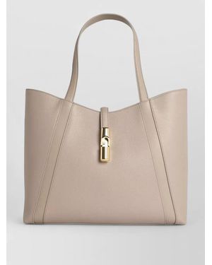 Furla Shopping Goccia Linen Leather Tote Bag - Natural