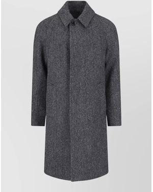 Lardini Herringbone Coat Notched Collar Side Pockets - Grey
