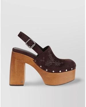 Jimmy Choo Embroidered Platform Sandals Studded Slingback - Brown