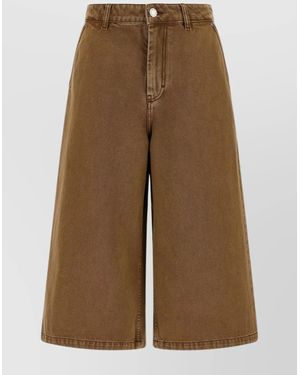 Ami Paris Casual Denim Bermuda Shorts Featuring Pockets - Natural